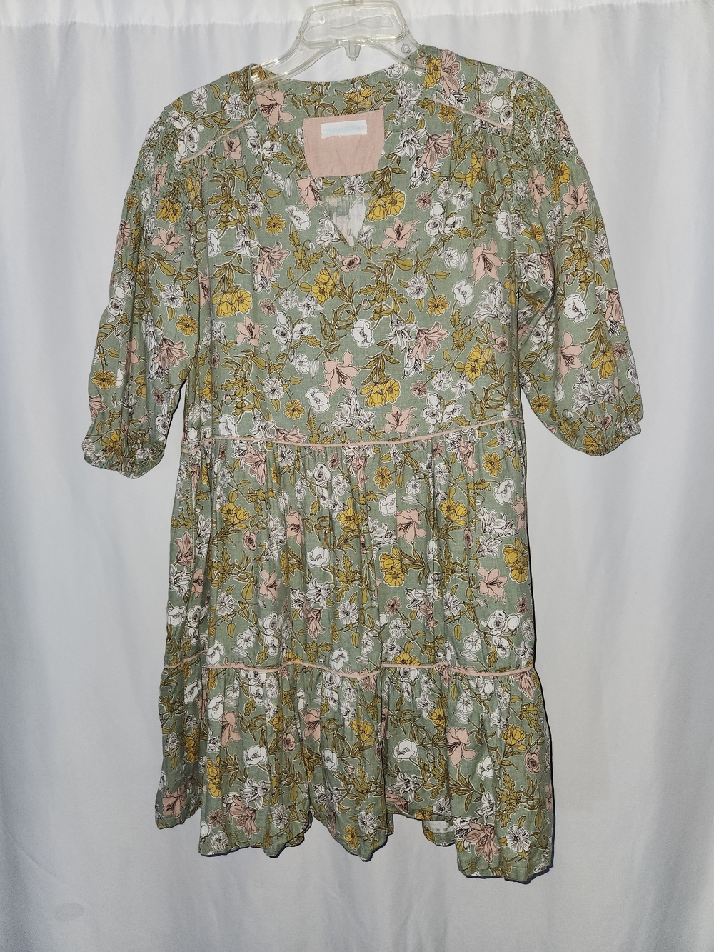 Women's Floral Tiered Sage Green Dress w/pockets #cottagecore #boho #ethereal